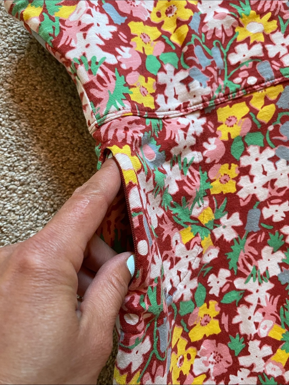Toad&Co Red Floral Short-Sleeve Dress with Multi-Color Blooms - Picture 4 of 6